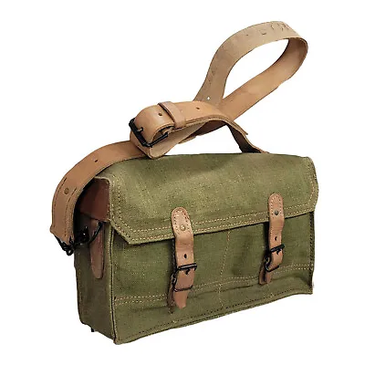 French Army Bag Original Military Vintage Leather Tote Convas Shoulder Day Sack • $40.20