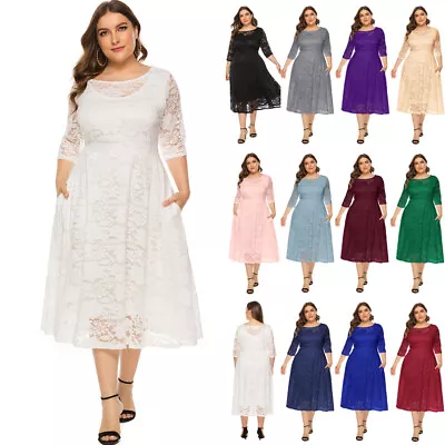 Plus Size Women's Lace Long Pocket Dress Weddings Evening Party Cocktail Dresses • £27.59