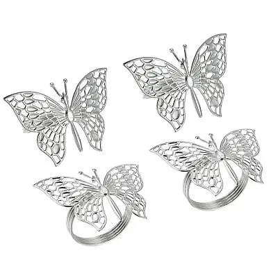 £9.20 • Buy Metal Napkin Rings, 4pcs Butterfly Napkin Ring Holder Buckle, Silver Tone