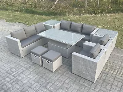 Fimous PE Rattan Garden Furniture Sofa Rising Adjustable Table Set Light Grey • £869