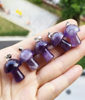 5pcs Amethsyt  Gems Stone Mushroom Pendants Prism Magic Wand Energy Amulet • $0.55