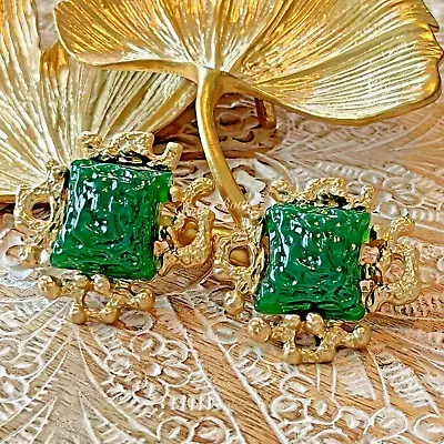 Brand NEW Vintage Gold Plated Resin Earring Silver Post Green/Gold • $28