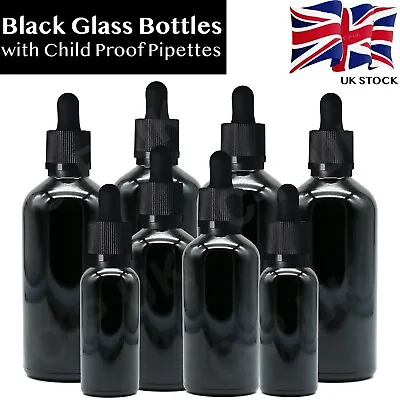 £3.05 • Buy BLACK Glass Dropper Bottles W CHILD PROOF Pipette Wholesale Eye Drop Oils Liquid