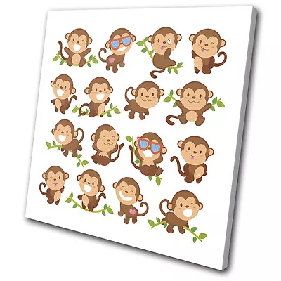 Cute Kids Room Nursery Monkey Animals SINGLE CANVAS WALL ART Picture Print • $69.99