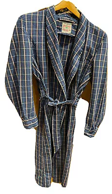 Vintage 60s Blue Red Plaid Cotton Mens Robe State O Maine Small Med Shillito’s • $30