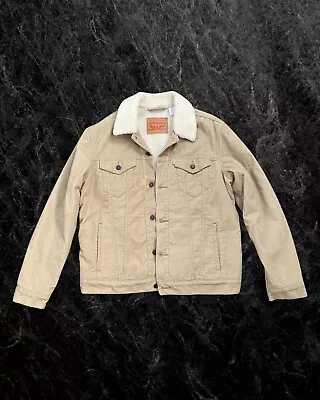 Levi’s Mens Sherpa Denim Trucker Jacket Size Large Beige White Pre Owned • $30