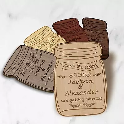 Engraved Wooden/ Acrylic Save The Date Wedding Magnet - Mason Jar • $5