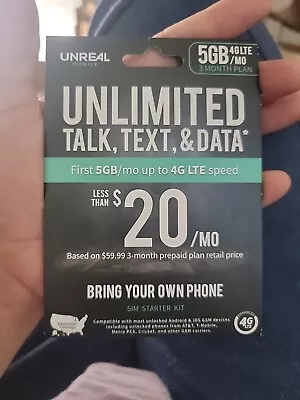 UNREAL Mobile - 5GB/Month 3 Month 4G LTE 3-in01 SIM Kit • $20