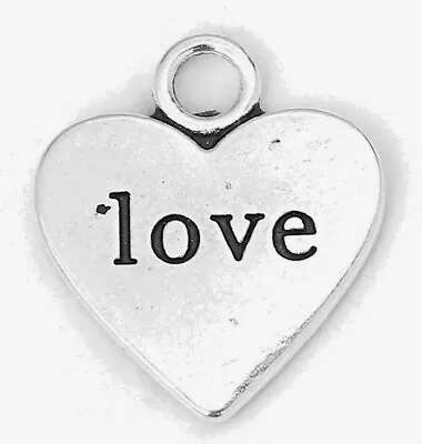 10 QUALITY DOUBLE SIDED LOVE HEART CHARMS PENDANTS 19mm Birthday Wedding (60C) • £2.85