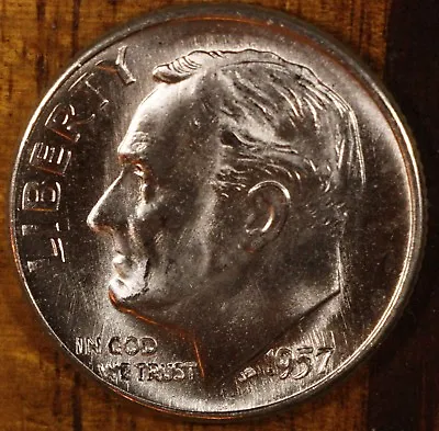 1957 D Roosevelt Dime CH BU  90% Silver From OBW Roll • $6.29