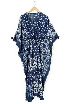 AnokhiVintage Indian Block Print Cotton Kaftan Long Maxi Dress Indigo Caftan • $35.99