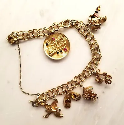 Vintage 14k Gold Charm Bracelet With 7 Charms - 35 Grams 14k Gold - 1 Owner • $1795