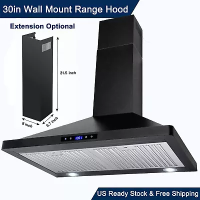 30 In Wall Mount Range Hood Stainless Steel 450CFM Black Extension Pipe Optional • $143.99