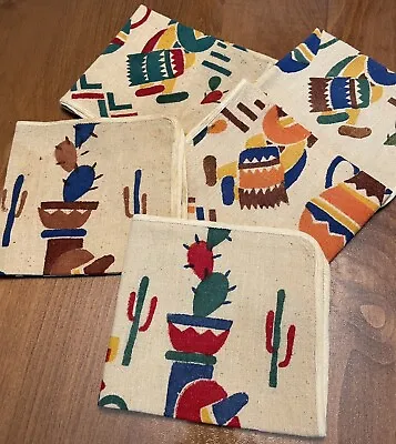 Lot Of 5 Vintage Cotton Blend Napkins Mexican Southwest Motifs • $10