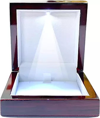 Wooden Jewelry Box With LED Light 4 X 4 X 1.5 Inches Empty Wood Case Necklace G • $29.61