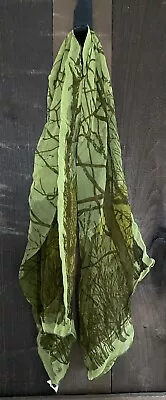 Scarves By Vera All Silk Handrolled Scarf (42” X 21”) Vintage Green W/Brown Tree • $25.85