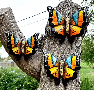 Lg 3 Talavera Butterflies Handmade & Painted Ceramic Mexican Pottery Wall Decor  • $49.99