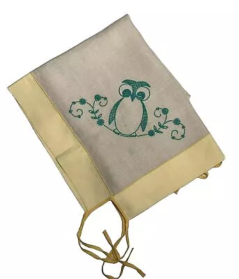 Vntg Embroidered Linen Card Table Cloth Cover OWL Bunco Bridge Games Party • $23.49