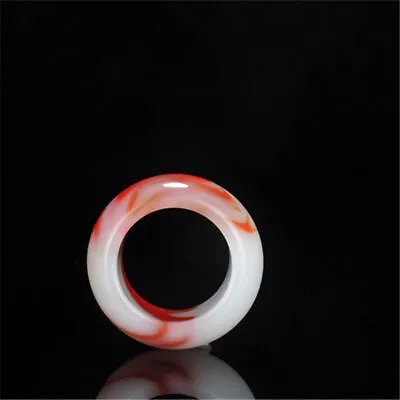 Red White Natural Jade Ring Thumb Jadeite Chinese Carved Charm Jewelry Men • $7.99