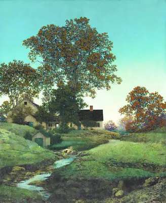 Green Evening Farm House Creek By Maxfield Parrish • $16.95