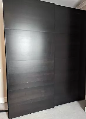 Ikea Black Pax Wardrobe With Sliding Doors Fixtures • £250