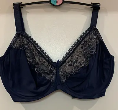 New Ex M&S Non-Padded Underwired Minimiser Full Cup Bra 44H Navy • £13.99