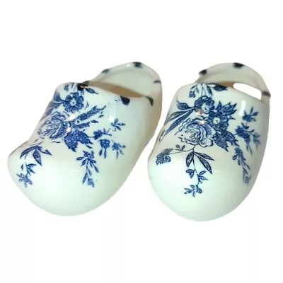 Pair Of Vintage Delft Blue 4  Dutch Shoe Clog Ashtray Holland Floral Japan • $15.93