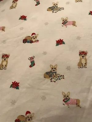 New $80 Martha Stewart - Macys HOLIDAY DOGS Flannel TWIN Size FLAT Sheet Festive • $22.50