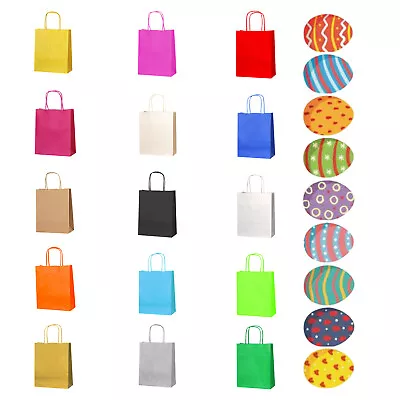 Small Paper Carrier Bags With Egg Stickers - Handle Bags For Easter & Party Gift • £4.99