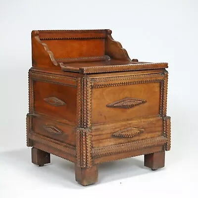 Large Wooden Tramp Art Blanket Box Storage Trunk Ottoman Linen Basket • £595