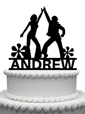Personalised 70's Disco Dancers Gloss Acrylic Cake Topper Any Name • £8.99