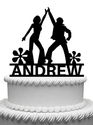 Personalised 70's Disco Dancers Gloss Acrylic Cake Topper Any Name • £9.99