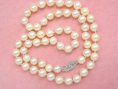 VINTAGE 6mm SALTWATER PEARL STRAND W/ SMALL SIMPLE 14K CLASP 16.5” NECKLACE 1960 • $479