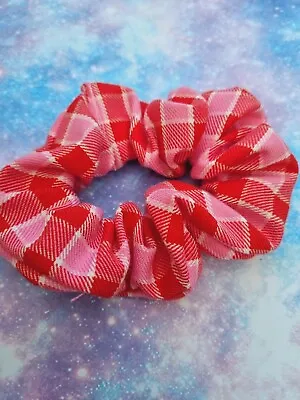 Handmade Scrunchie Hair Tie Bobble Hair Accessories Pink Tartan S95 • £2