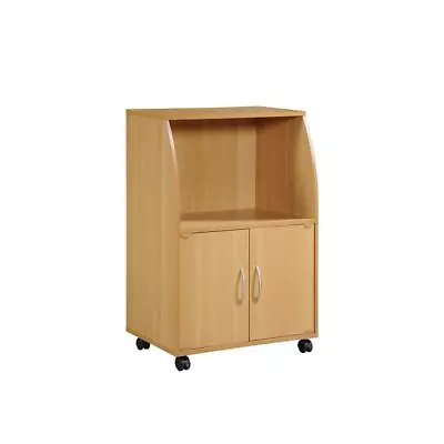 HODEDAH Microwave Cart Storage Cabinet Beech Finish Locking Casters 33 In. H • $67.27