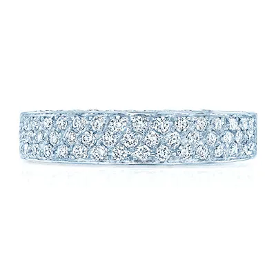 14K White Gold Micro Pave Diamond Wedding Band Ring Natural Round Cut Size 7 • $2238.96