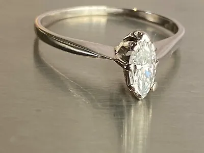 £375 • Buy Vintage Engagement Ring Marquise Cut 0.3ct Diamond Solitaire Gold 14k 14ct Carat