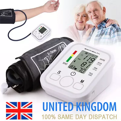 LCD Digital Automatic Blood Pressure Monitor Upper Arm BP Machine Heart Rate UK • £9.98