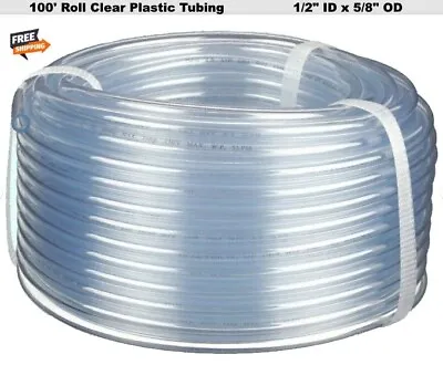 Clear Plastic Tubing  Flexible  100' Roll  1/2  Inside Dia. X 5/8  Outside Dia • $35.97