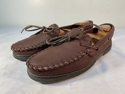 Minnetonka Moccasin Moosehide Slippers Men's Brown Leather Slip On - US 10.5 • $44.99