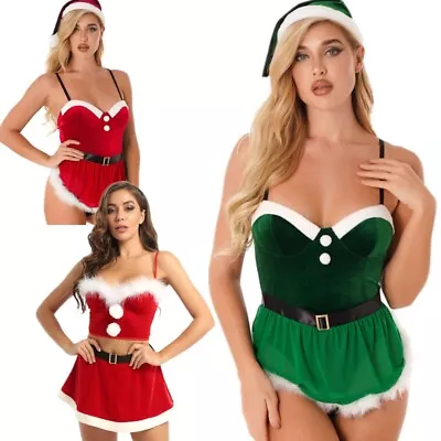 US Women Christmas Mrs Santa Claus Dress Up Costumes Sexy Velvet Lingerie Outfit • $17.29