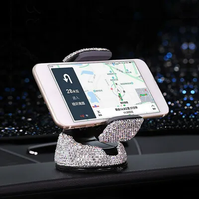 Car Phone Holder Bling Diamond Rhinestones Dashboard Stand Universal Accessories • $23.71