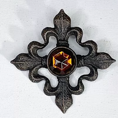 Vintage Brooch Maltese Cross Fleur-De-Lis Rose-Cut Rhinestone Estate Jewelry • $64.95