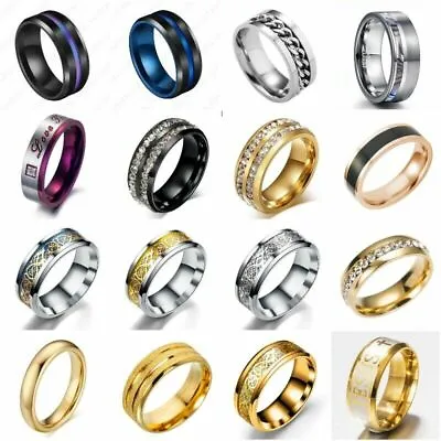 $1.62 • Buy Women Men Stainless Steel Silver/Gold Rings Wedding Band Jewelry Gift Size 6-12