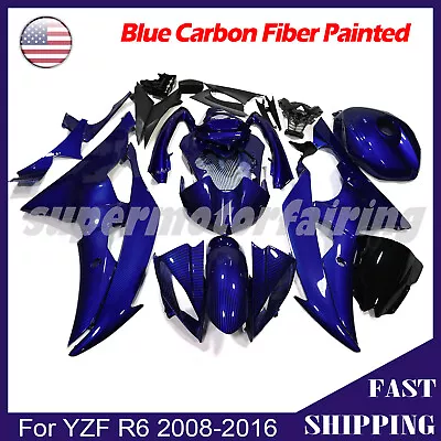 Blue Black Carbon Fiber Painted Fairing Kit W/Tank For Yamaha YZF R6 2008-2016 • $569.05