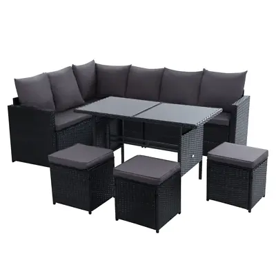 $780.95 • Buy Outdoor Furniture Dining Setting Sofa Set Lounge Wicker 9 Seater Black