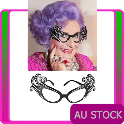 Dame Edna Everage Aussie Fancy Costume Party Black Diamontes Glasses Drag Queen  • £10