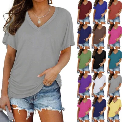 $18.69 • Buy Plus Size Women Short Sleeve V Neck Blouse Ladies Casual Loose T Shirts Tops Tee