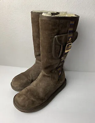 UGG Women’s Knee High Brown Suede Sheepskin Fur Lined Boots Size 7 • $50.15