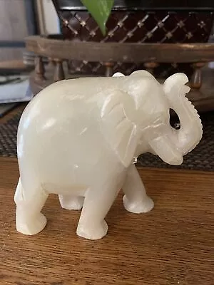 4.5” White Marble Elephant Sculpture Natural Soapstone Handmade Trunk Up • $10